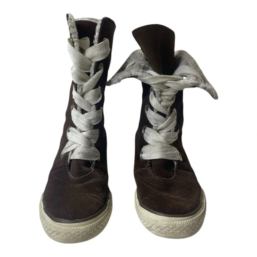Converse Chuck Taylor Juniors Beverly Lace Up Xhi Brown Suede Tall Sneakers